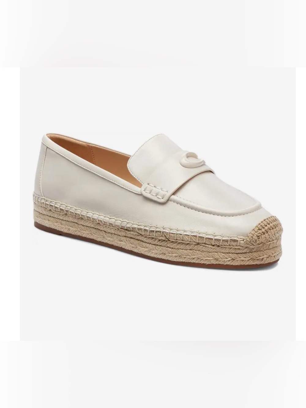 COACH Camilla Genuine Leather C Logo Platform Espadrilles Ivory/Chalk Size 7.5